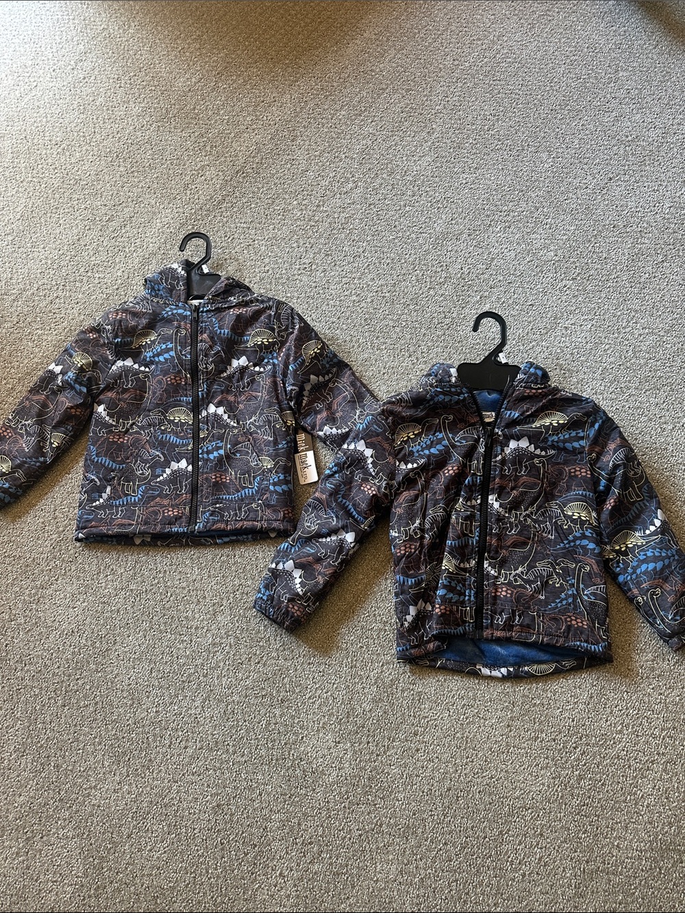 Children's Hooded Dinosaur-Print Puffer Jacket - Navy/Brown